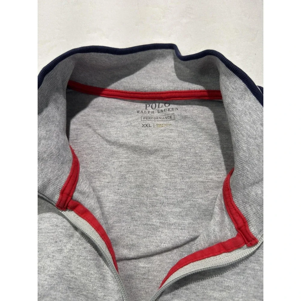 Polo Ralph Lauren Track Jacket Mens 2XL Gray French Terry Full Zip Sport Stripe